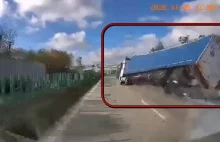 Kierowca ciężarówki miał pecha. Tir wylądował na boku! [WIDEO] - MNews