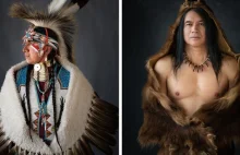 Portrety rdzennych Amerykanów pozujących w tradycyjnych strojach