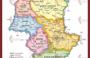 Województwo sandomierskie w XVI w. – podział administracyjny [MAPA]