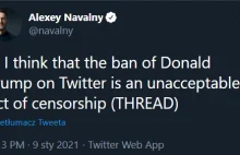 Navalny o tym dlaczego ban dla Trumpa na Twitterze to głupota.