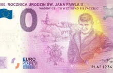 Banknot 0 Euro z wizerunkiem młodego Karola Wojtyły.
