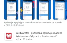 Ocena rządowej aplikacji STOP COVID - Protego Safe w Sklepie Play wystrzeliła.