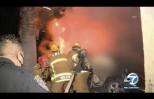 Los Angeles - rozpędzony samochód spada z mostu i staje w płomieniach