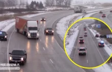 Kierowca brawurowo wyprowadził ciężarówkę z poślizgu na autostradzie!