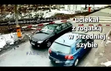 Idiota mazdą staranował rogatki, uciekał policji z rogatką w szybie 21.01.21