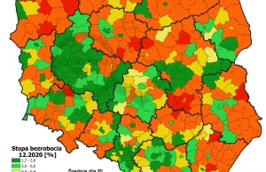 Bezrobocie w grudniu 2020 wg powiatów