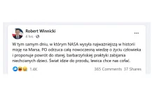 Winnicki: NASA wysyła misję na Marsa, a lewica (PO) chce zabijać dzieci xD