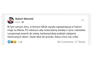 Winnicki: NASA wysyła misję na Marsa, a lewica (PO) chce zabijać dzieci xD