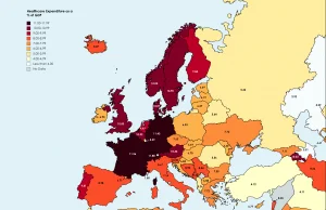 Wydatki krajow europejskich na opieke medyczna (publiczna + prywatna) jako % PKB