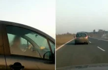 20 km jechała lewym pasem ekspresówki 50 km/h. W ręku telefon, obok dziecko