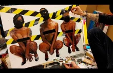 WWO Acrylic Painting 2021 | Satisfying Masking Tape | three censored naked women