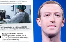 Facebook oznaczył post WHO jako fałszywy według "niezależnych ekspertów"