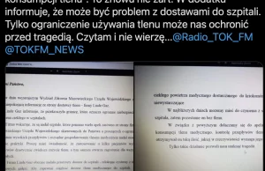 Wojewoda prosi lekarzy o "ograniczenie konsumpcji tlenu", bo może go zabraknąć