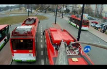 Przejazd z perspektywy odbieraka trolejbusu.