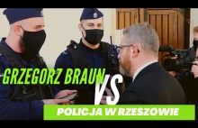 Grzegorz Braun broni przed policją uczestników swojej konferencji - Rzeszów