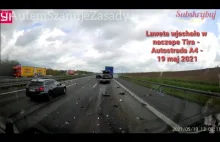 Laweta wjechała w naczepę TIRa, autostrada A4, 19 maj 2021, Niemcy