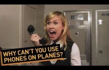 Pasażer pyta dlaczego nie można używać telefonów w samolocie.