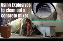 Czyszczenie zbiornika betonowozu z betonu za pomocą materiałów wybuchowych :)