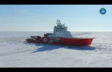 Rosyjski lodołamacz ratuje biednego samoyeda