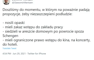 Mentzen o traktowaniu niezaszczepionych jak podludzi