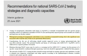 WHO: nie zalecamy rozległego / powszechnego testowania osób bezobjawowych
