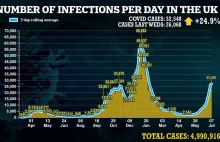 UK: Rekordowa liczba infekcji - 32 548 zakażeń COVID w ciągu doby