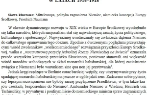 „MITTELEUROPA” NIEMIECKIE KONCEPCJE EUROPY ŚRODKOWEJ W CZASIE WIELKIEJ W.