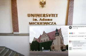 Młodzież Wszechpolska wiesza transparent: "UAM dla Polaków!".