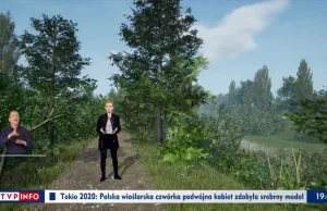 Pogodynka z TVP Info teleportuje się po lesie.