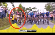 Oglądaczka wyglebia większość peletonu Tour de France (wideo)