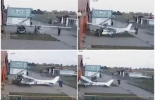 Cesna 172 uderzyła w hangar Aeroklubu Włocławskiego (wideo