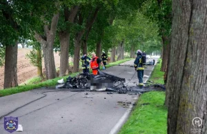 Tragiczny wypadek na trasie Giżycko-Mikołajki. Dwie osoby spłonęły w...