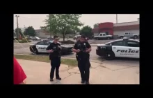 Amerykanin wulgarnie przegania policję ze swojego terenu (akcja od 0:57)