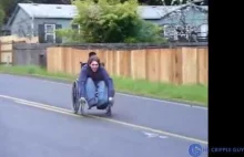 Funny Downhill Wheelchair Race Crash