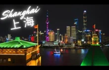 Szanghaj nocą-Panorama miasta z drona