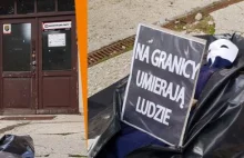Symboliczne zwłoki uchodźcy pod siedzibą PiS-u w Olsztynie [ZDJĘCIA]