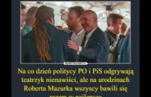 srandemia odwołana na urodzinach u Mazurka polityków PO i PIS przy wódce