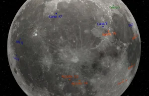 Mapa lądowań na Księżycu