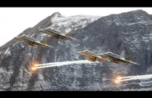 AXALP 2021 ćwiczenia bojowe szwajcarskiego lotnictwa ogląda się ze zbocza góry.