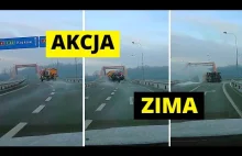 Wypadek piaskarki/solarki na wjeździe autostradowym. "Jak solić to na grubo".