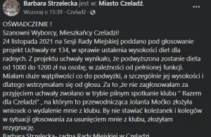 W Czeladzi wyrzucono radną z klubu, bo nie chciała podwyżek diet.