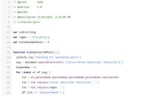 skrypt do GreaseMonkey/Violentmonkey ukrywający sponsorowane posty na Facebooku