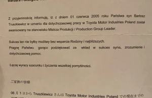 Listy jakie wysyłała Toyota PL do rodziców pracowników.