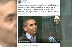 Prezes BioNTech "potwierdza, że nie zaszczepił się" przeciw COVID-19? To...