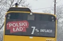 Autobusy w Łodzi jeżdżą z napisem "Polski Ład" - 7% inflacji