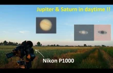 Jowisz i Saturn za dnia sfilmowany Nikonem P1000