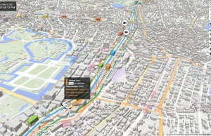 Mapa 3D systemu transportu publicznego w Tokio w czasie rzeczywistym.