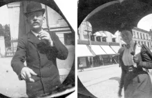 Młody student potajemnie fotografuje ludzi ukrytą kamerą w 1890