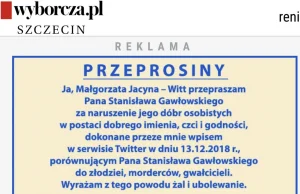 Jacyna-Witt czołowa działaczka PiS w Szczecinie przeprasza senatora Gawłowskiego