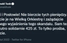 Tusk wzywa posłów do przekazania pieniędzy zwróconych przez Sejm na WOŚP